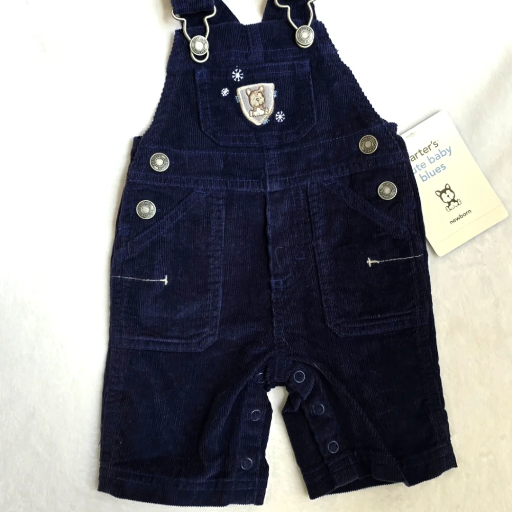NWT NEWBORN BOYS OVERALLS Navy Corduroy PUPPY DOG HUSKY CUTE BABY BLUES (Q3) - Picture 2 of 3